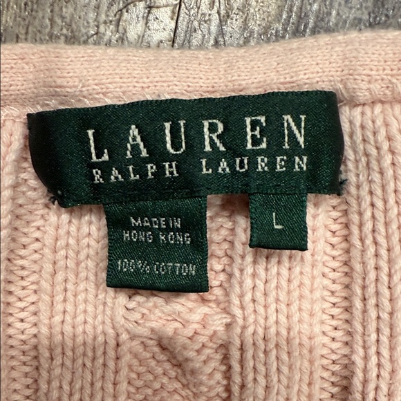 Lauren Ralph Lauren Light Pink V-Neck Cable Sweater Size Large - Picture 2 of 8